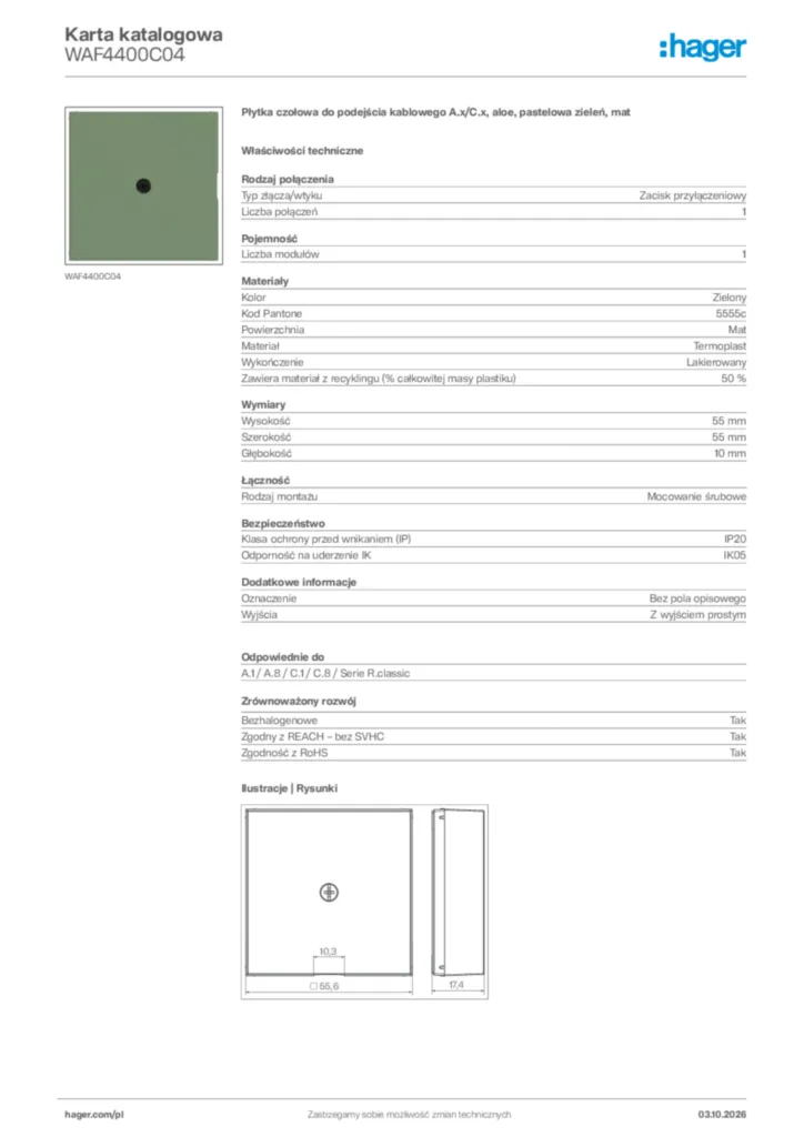 Zdjęcie Hager Karta katalogowa WAF4400C04 | Hager Polska