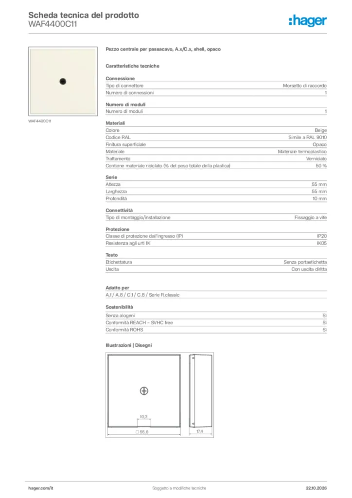 Immagine Hager Scheda tecnica del prodotto WAF4400C11 | Hager Italia