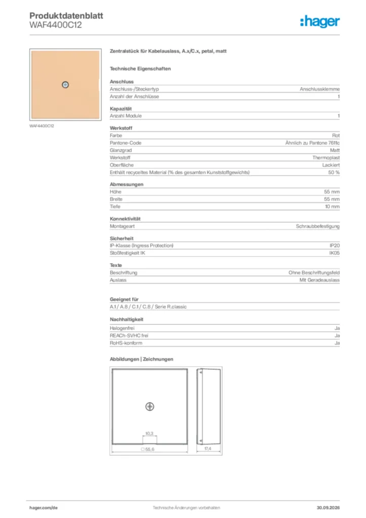 Bild Hager Produktdatenblatt WAF4400C12 | Hager Deutschland
