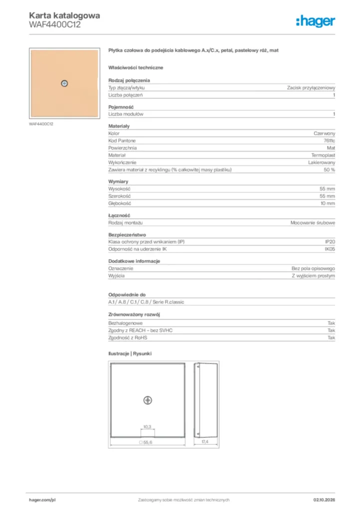 Zdjęcie Hager Karta katalogowa WAF4400C12 | Hager Polska