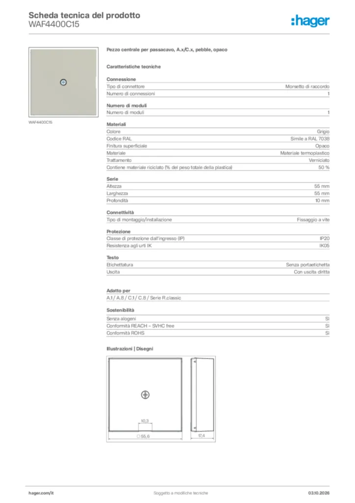 Immagine Hager Scheda tecnica del prodotto WAF4400C15 | Hager Italia