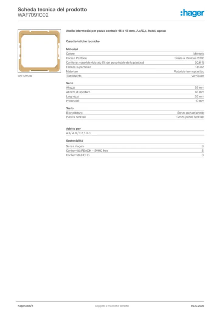 Immagine Hager Scheda tecnica del prodotto WAF7091C02 | Hager Italia