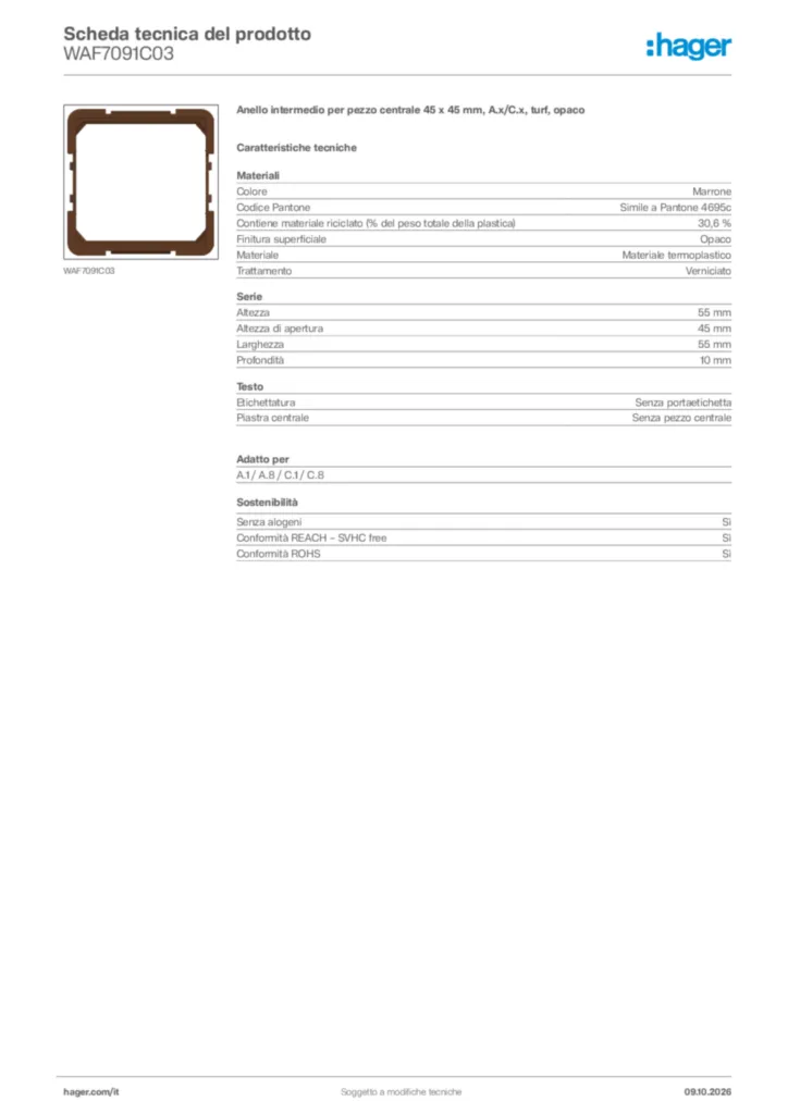 Immagine Hager Scheda tecnica del prodotto WAF7091C03 | Hager Italia