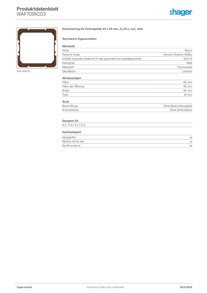 Bild Hager Produktdatenblatt WAF7091C03 | Hager Deutschland