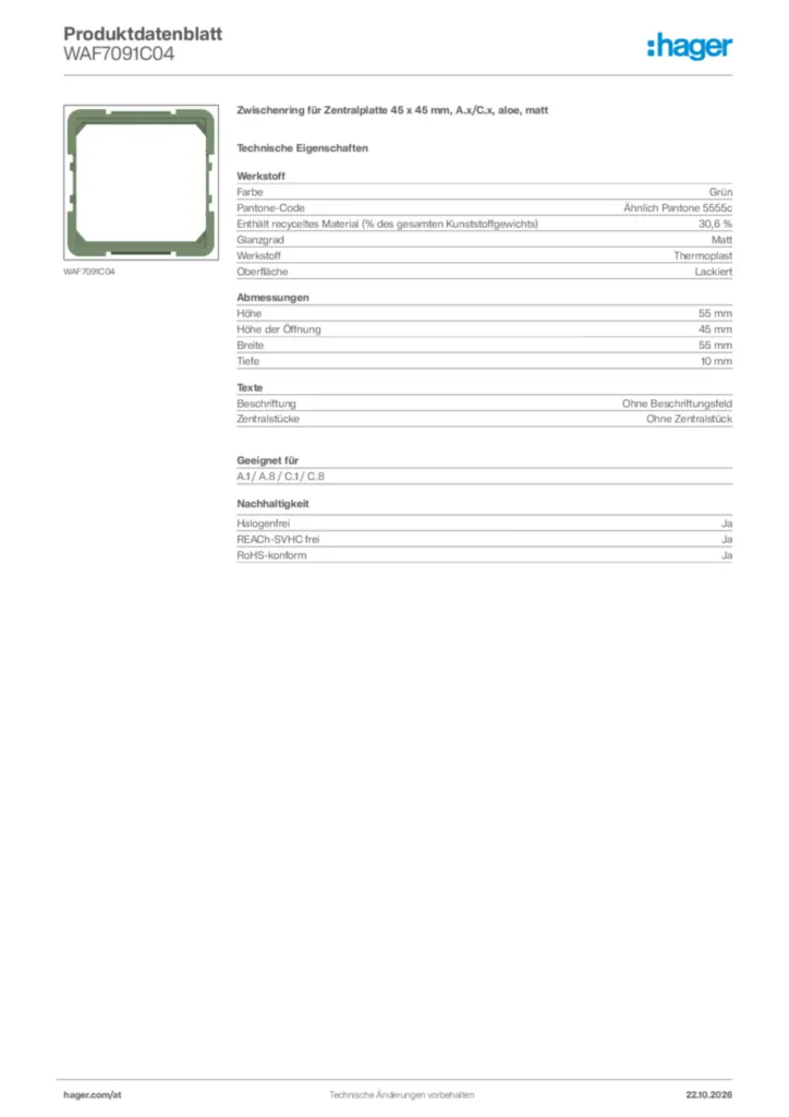 Bild Hager Produktdatenblatt WAF7091C04 | Hager Deutschland