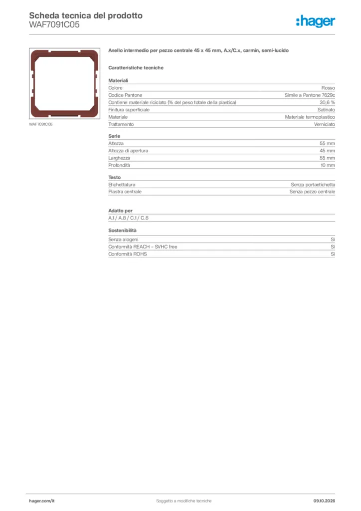 Immagine Hager Scheda tecnica del prodotto WAF7091C05 | Hager Italia