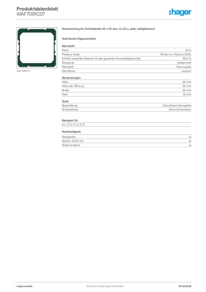 Bild Hager Produktdatenblatt WAF7091C07 | Hager Deutschland