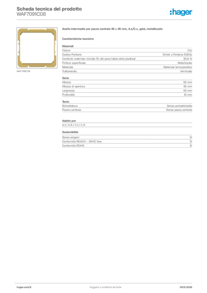 Immagine Hager Scheda tecnica del prodotto WAF7091C08 | Hager Italia