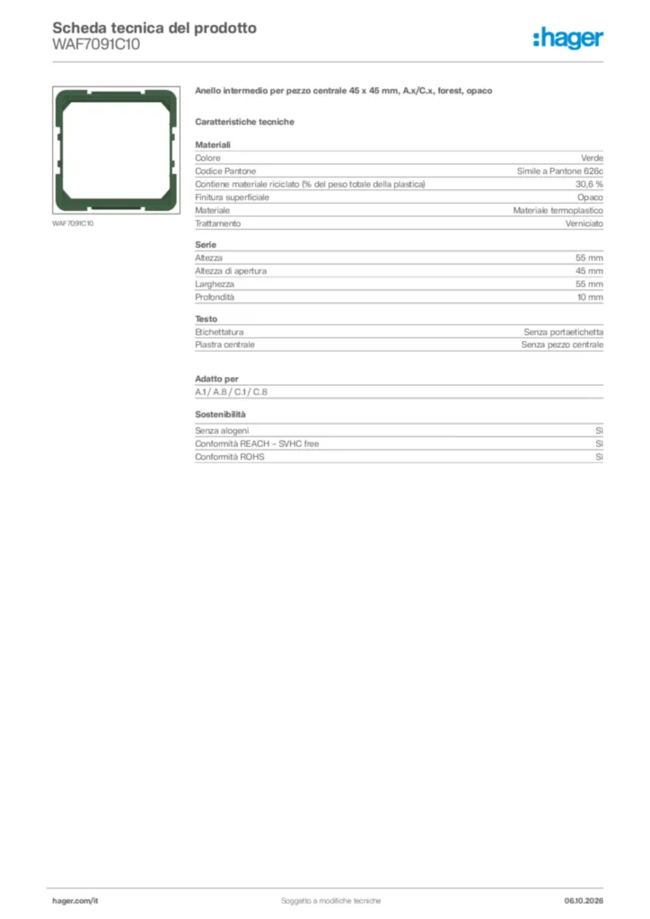 Immagine Hager Scheda tecnica del prodotto WAF7091C10 | Hager Italia