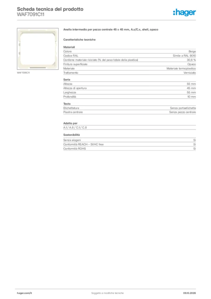 Immagine Hager Scheda tecnica del prodotto WAF7091C11 | Hager Italia