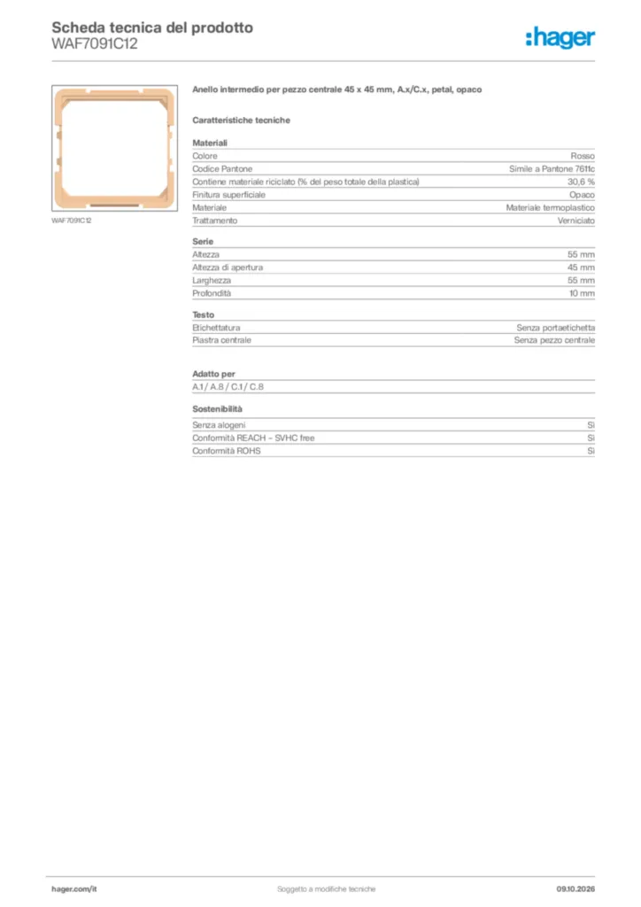 Immagine Hager Scheda tecnica del prodotto WAF7091C12 | Hager Italia