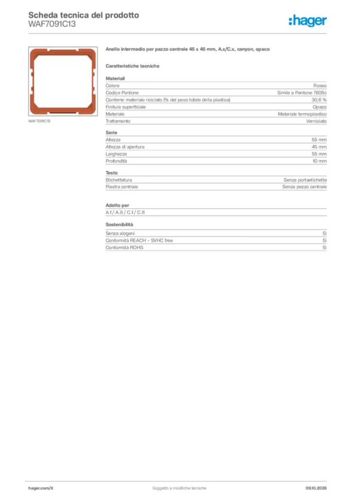 Immagine Hager Scheda tecnica del prodotto WAF7091C13 | Hager Italia