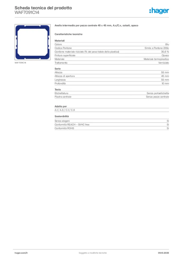 Immagine Hager Scheda tecnica del prodotto WAF7091C14 | Hager Italia