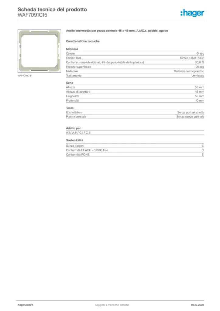 Immagine Hager Scheda tecnica del prodotto WAF7091C15 | Hager Italia