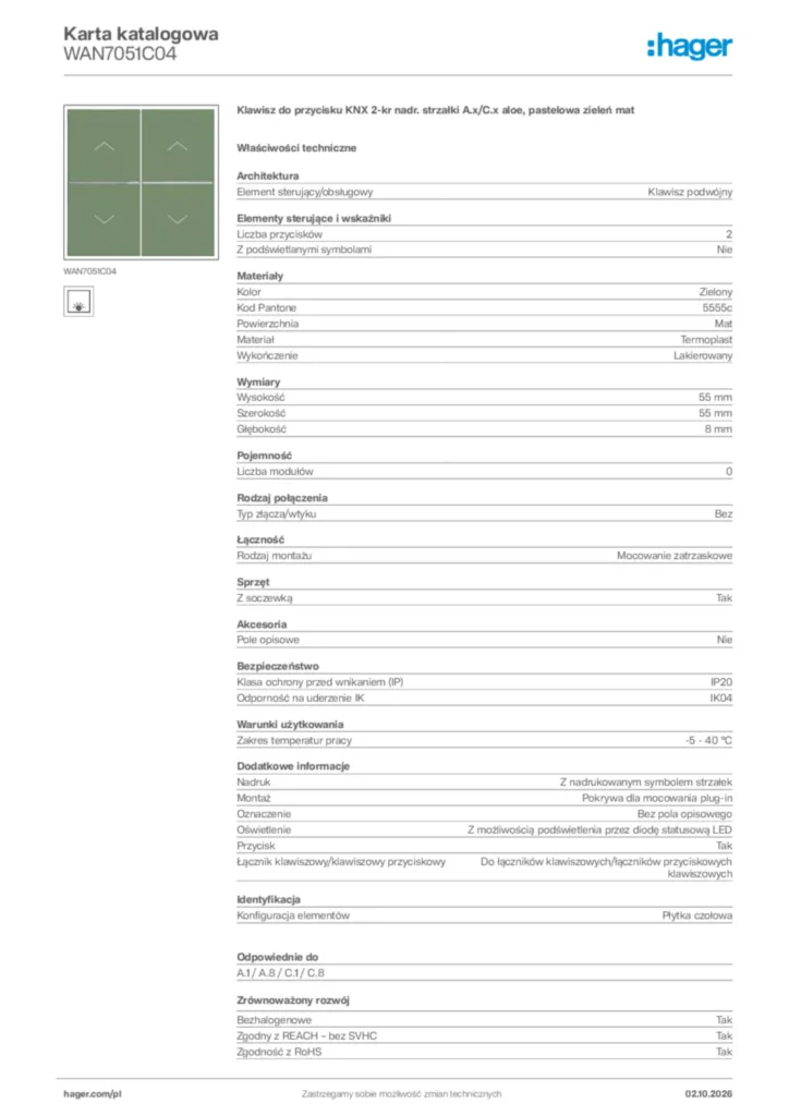 Zdjęcie Hager Karta katalogowa WAN7051C04 | Hager Polska
