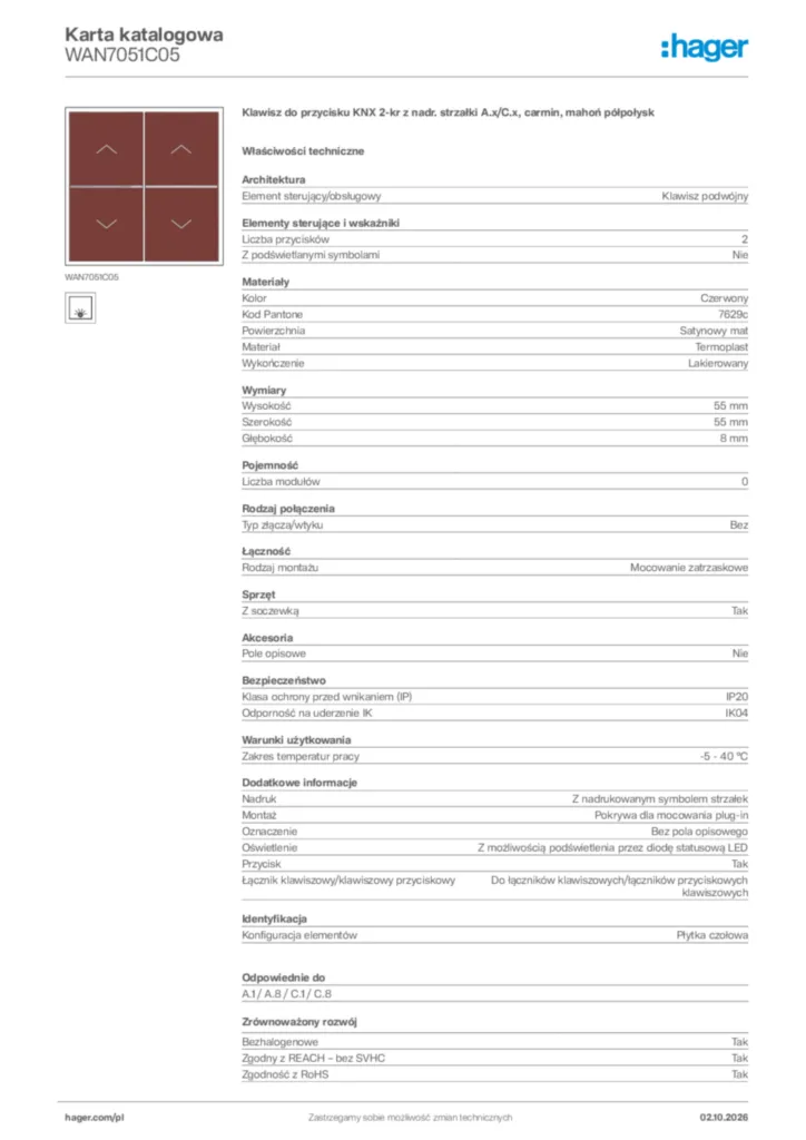 Zdjęcie Hager Karta katalogowa WAN7051C05 | Hager Polska