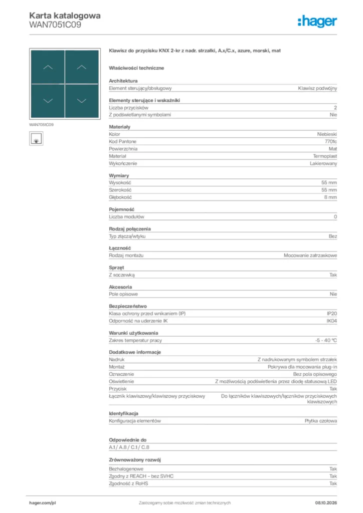 Zdjęcie Hager Karta katalogowa WAN7051C09 | Hager Polska