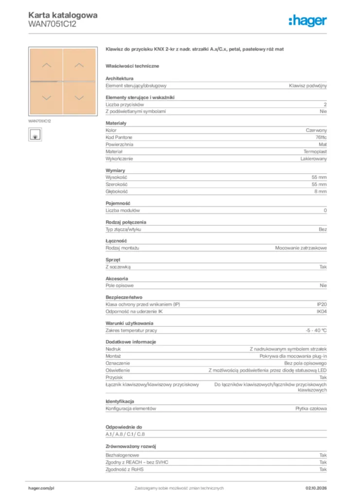 Zdjęcie Hager Karta katalogowa WAN7051C12 | Hager Polska