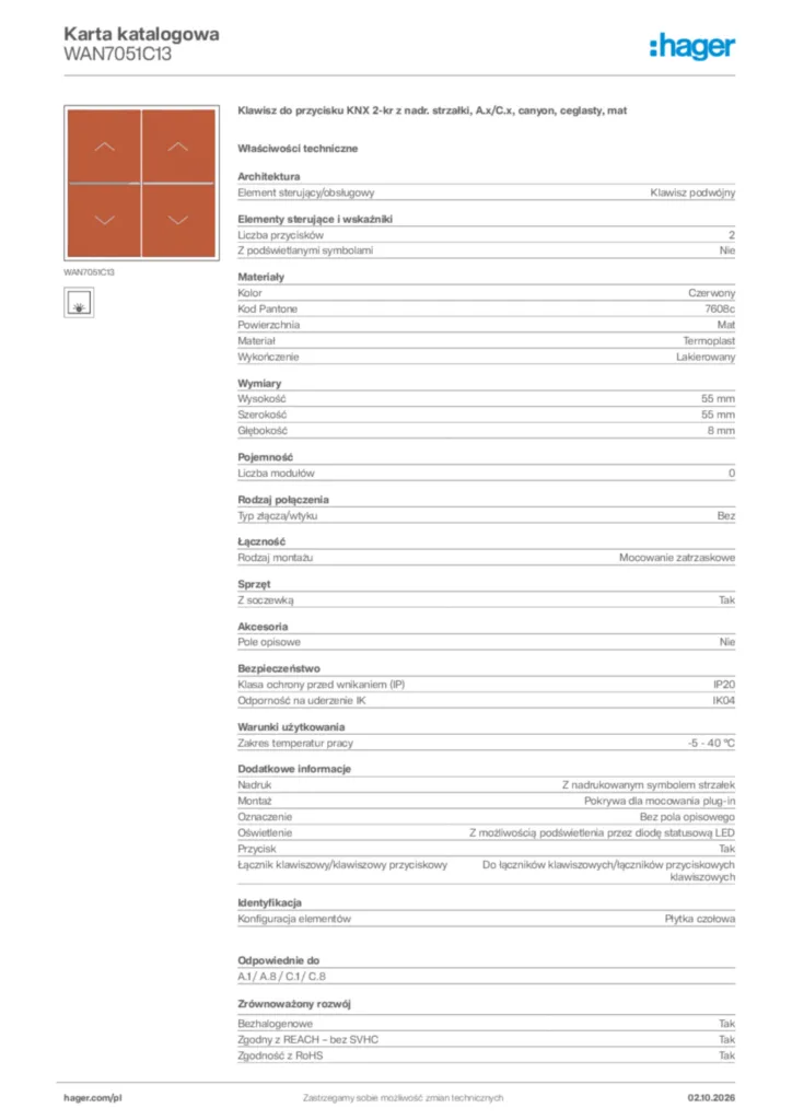 Zdjęcie Hager Karta katalogowa WAN7051C13 | Hager Polska