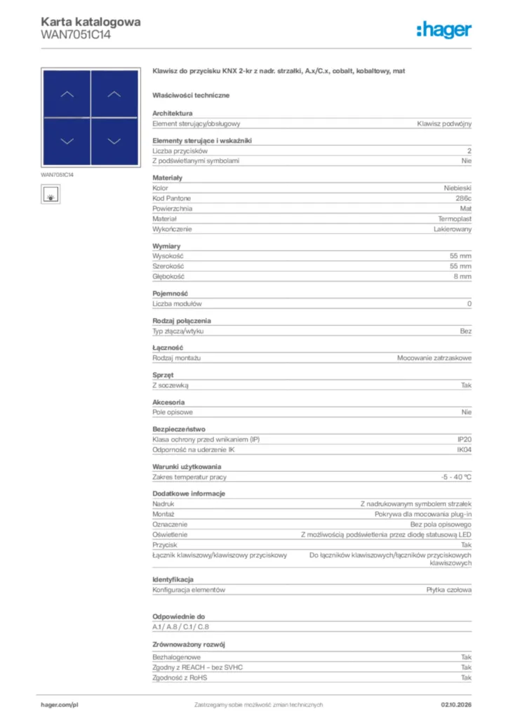 Zdjęcie Hager Karta katalogowa WAN7051C14 | Hager Polska