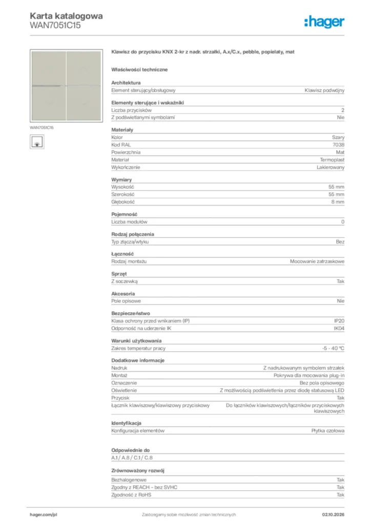 Zdjęcie Hager Karta katalogowa WAN7051C15 | Hager Polska