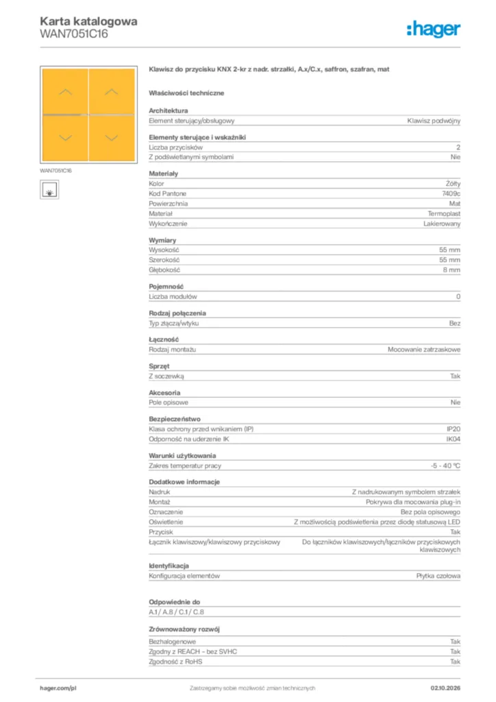 Zdjęcie Hager Karta katalogowa WAN7051C16 | Hager Polska