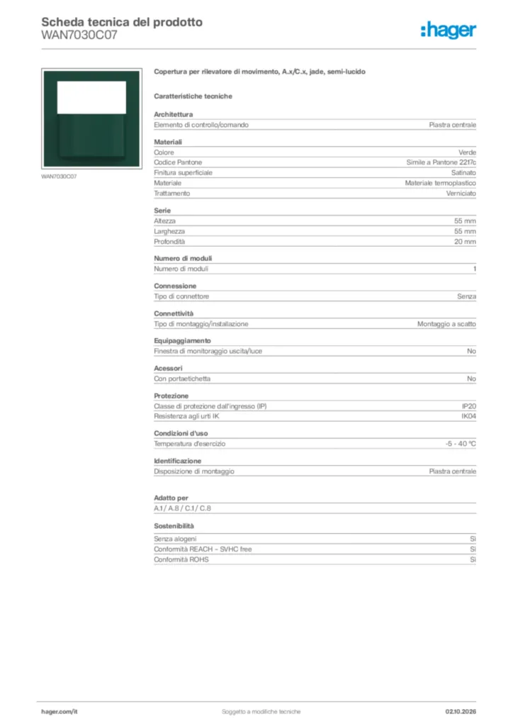 Immagine Hager Scheda tecnica del prodotto WAN7030C07 | Hager Italia