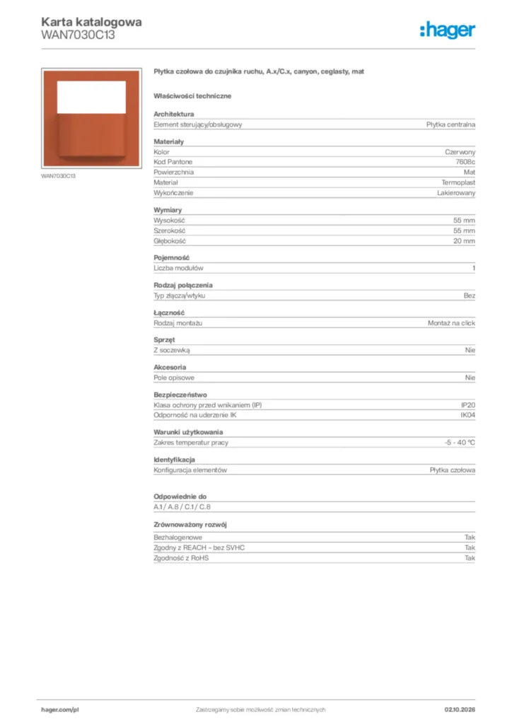 Zdjęcie Hager Karta katalogowa WAN7030C13 | Hager Polska