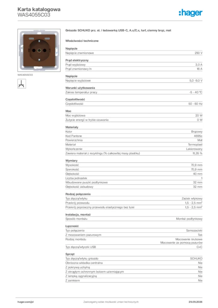 Zdjęcie Hager Karta katalogowa WAS4055C03 | Hager Polska