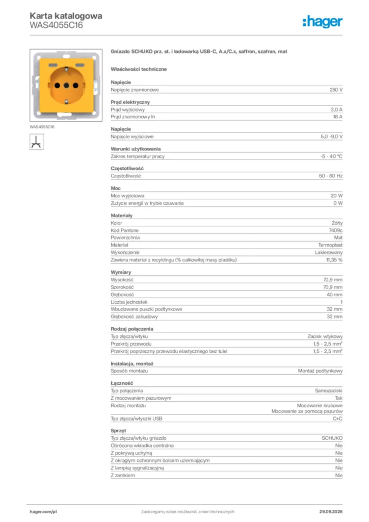 Zdjęcie Hager Karta katalogowa WAS4055C16 | Hager Polska