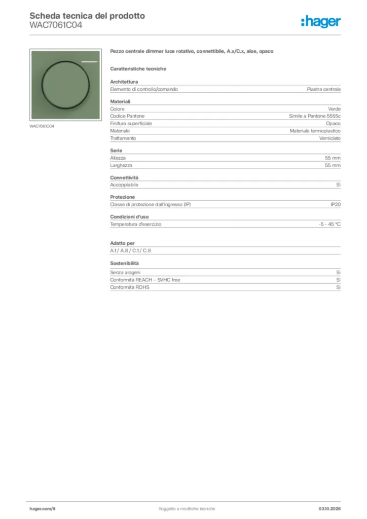 Immagine Hager Scheda tecnica del prodotto WAC7061C04 | Hager Italia