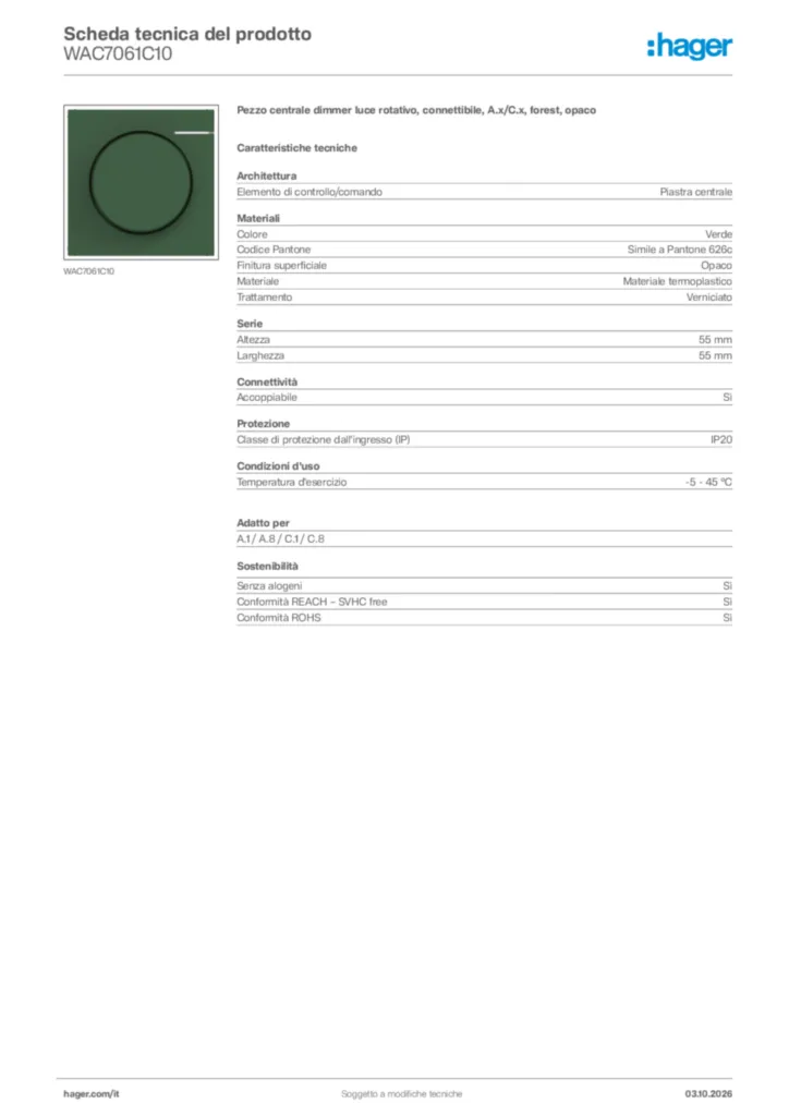 Immagine Hager Scheda tecnica del prodotto WAC7061C10 | Hager Italia