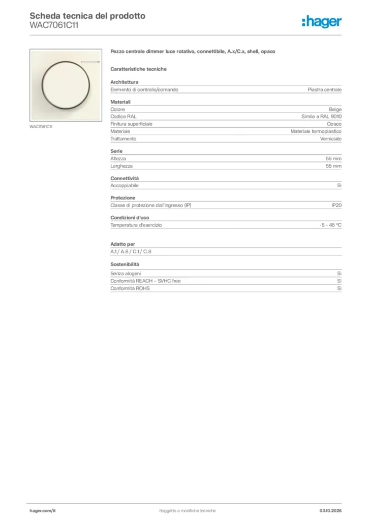 Immagine Hager Scheda tecnica del prodotto WAC7061C11 | Hager Italia