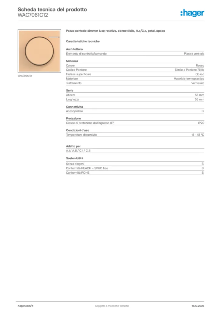 Immagine Hager Scheda tecnica del prodotto WAC7061C12 | Hager Italia