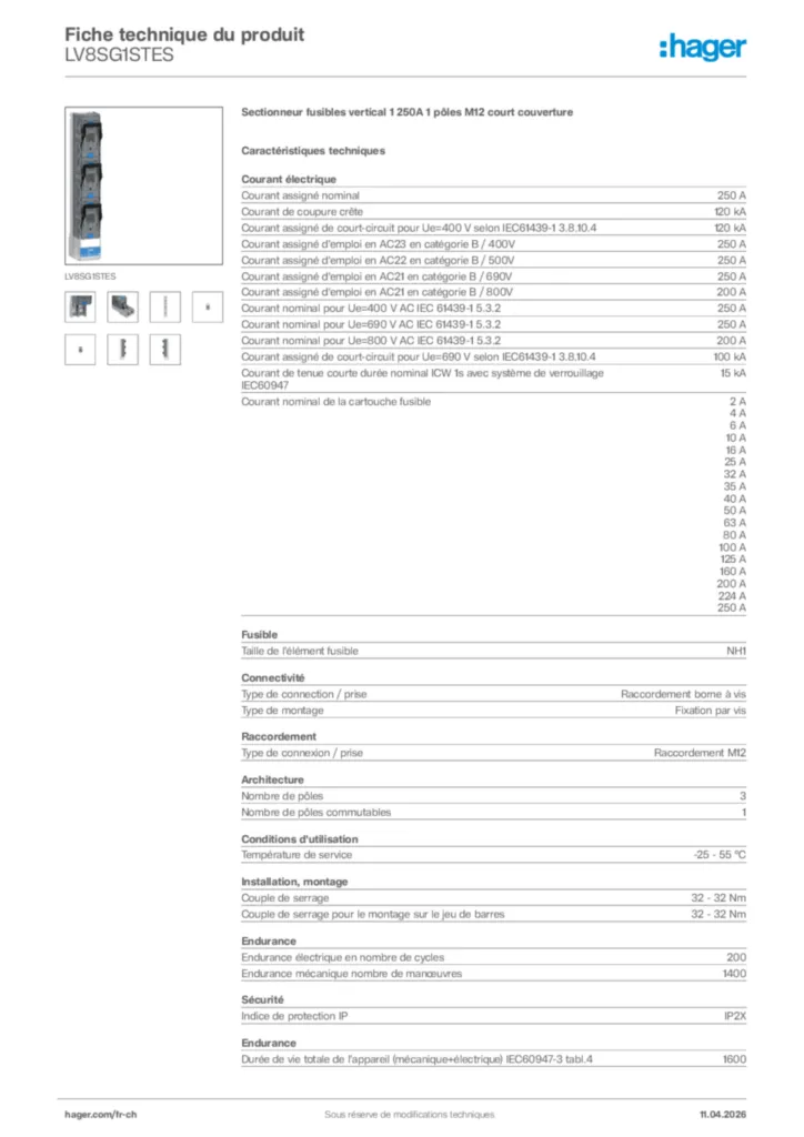 Image Hager Fiche technique du produit LV8SG1STES | Hager Suisse