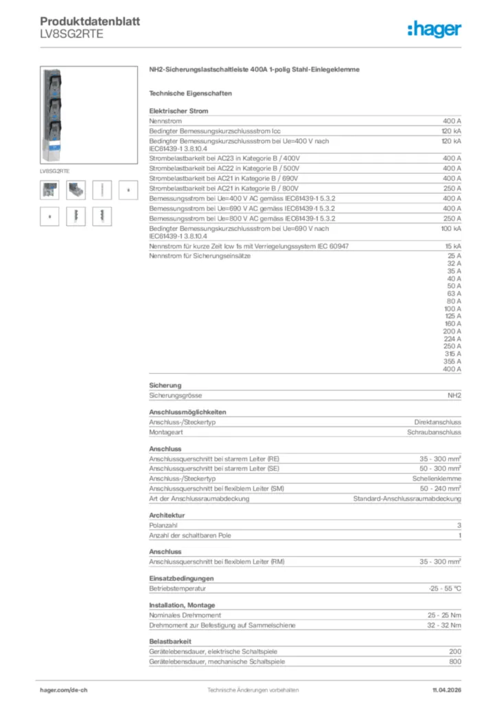Bild Hager Produktdatenblatt LV8SG2RTE | Hager Schweiz