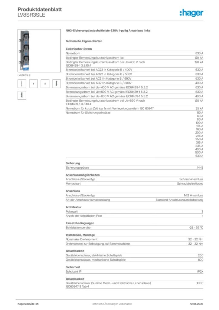 Bild Hager Produktdatenblatt LV8SR3SLE | Hager Schweiz