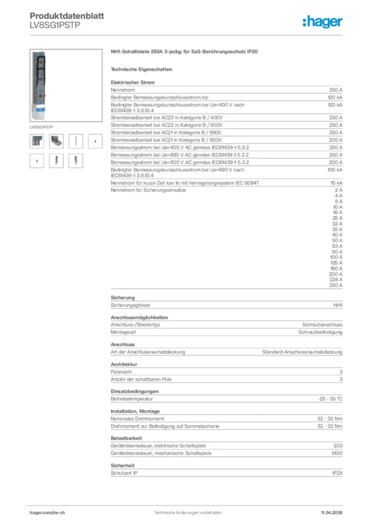 Bild Hager Produktdatenblatt LV8SG1PSTP | Hager Schweiz