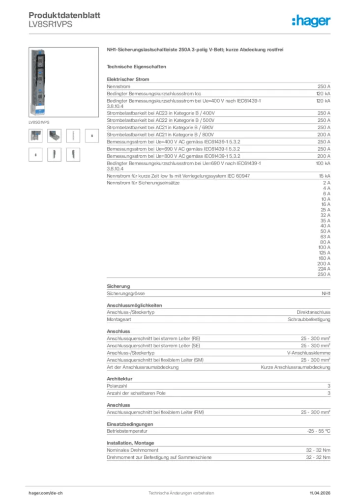 Bild Hager Produktdatenblatt LV8SR1VPS | Hager Schweiz