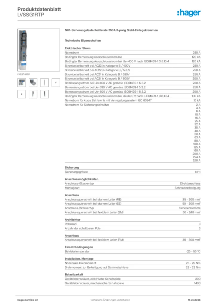 Bild Hager Produktdatenblatt LV8SG1RTP | Hager Schweiz