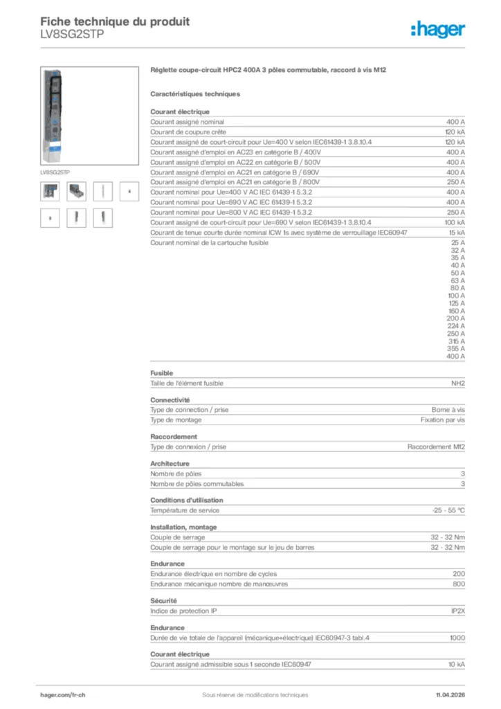 Image Hager Fiche technique du produit LV8SG2STP | Hager Suisse