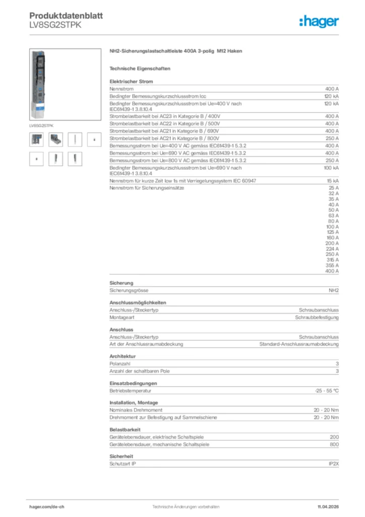 Bild Hager Produktdatenblatt LV8SG2STPK | Hager Schweiz