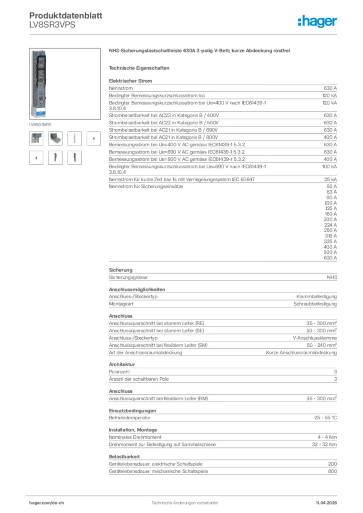 Bild Hager Produktdatenblatt LV8SR3VPS | Hager Schweiz