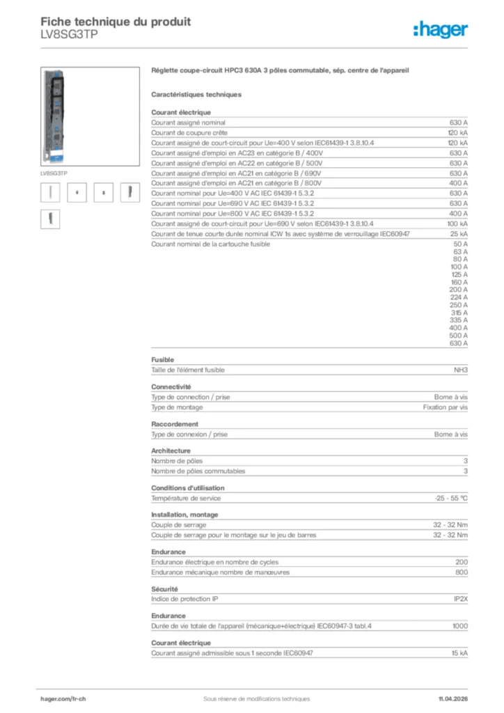 Image Hager Fiche technique du produit LV8SG3TP | Hager Suisse