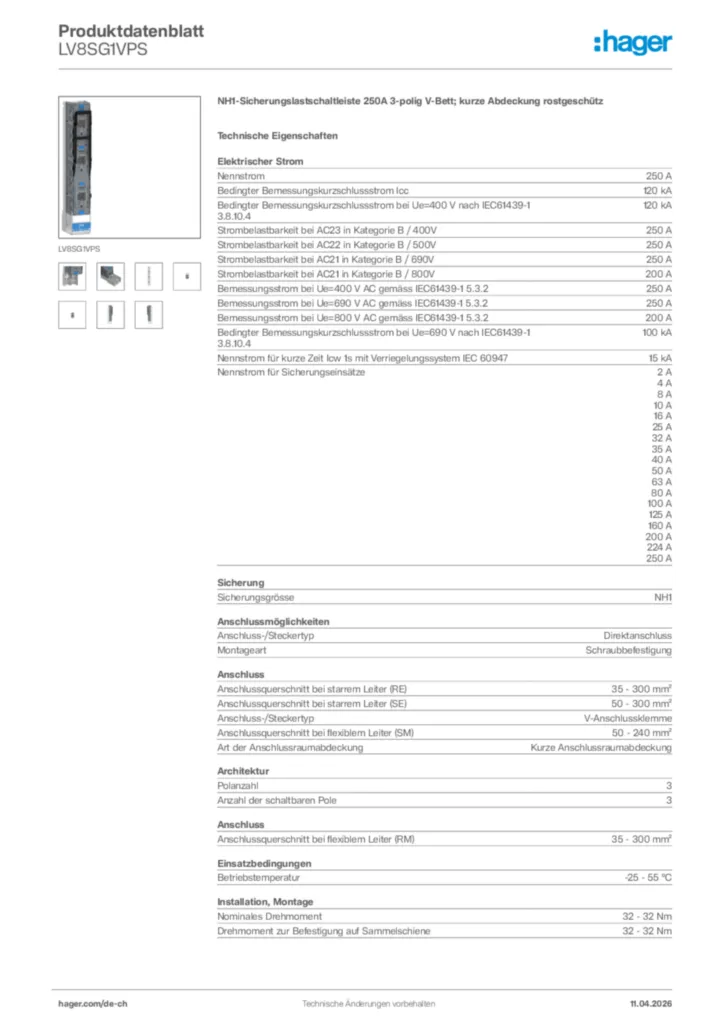 Bild Hager Produktdatenblatt LV8SG1VPS | Hager Schweiz