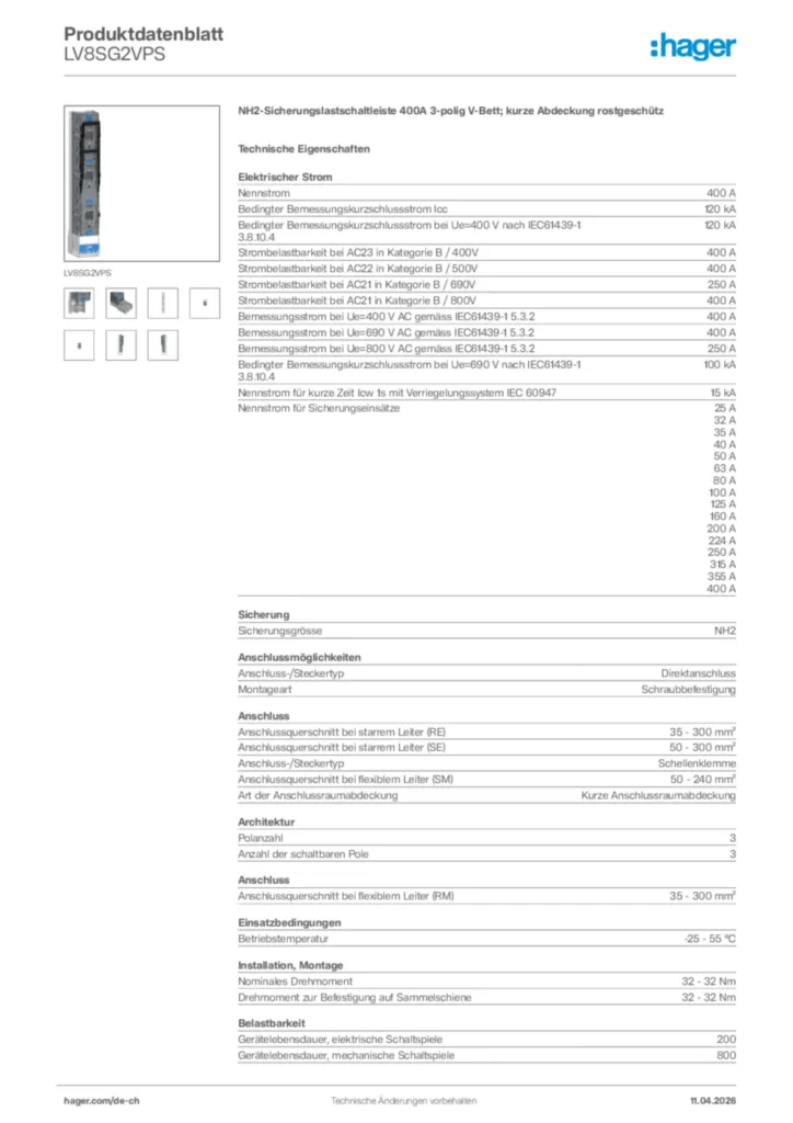 Bild Hager Produktdatenblatt LV8SG2VPS | Hager Schweiz