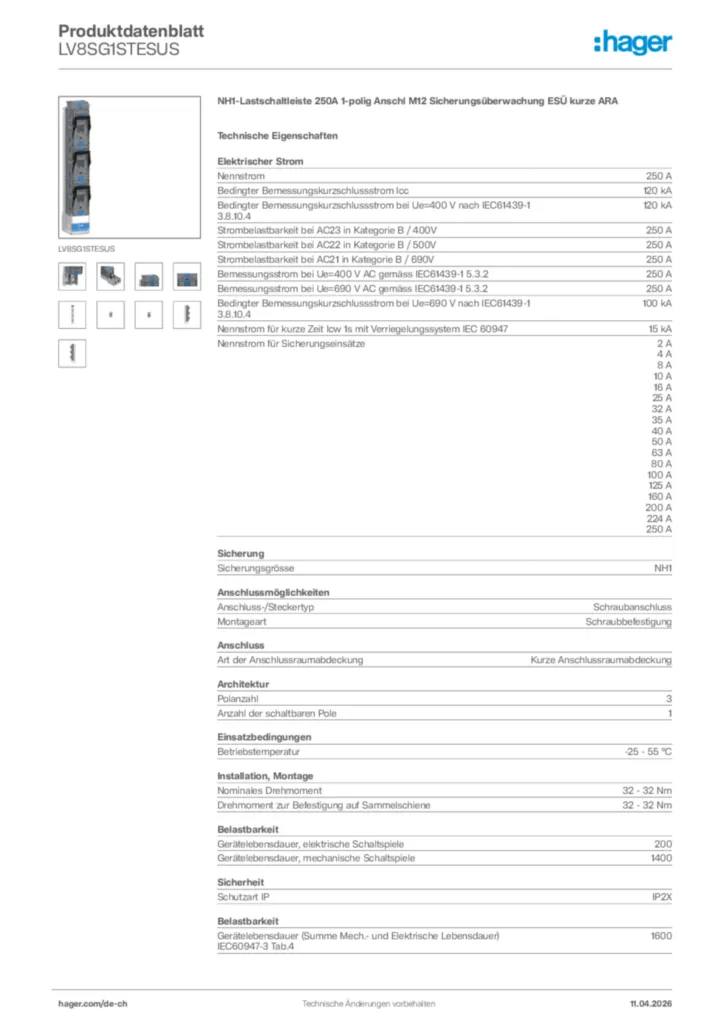 Bild Hager Produktdatenblatt LV8SG1STESUS | Hager Schweiz