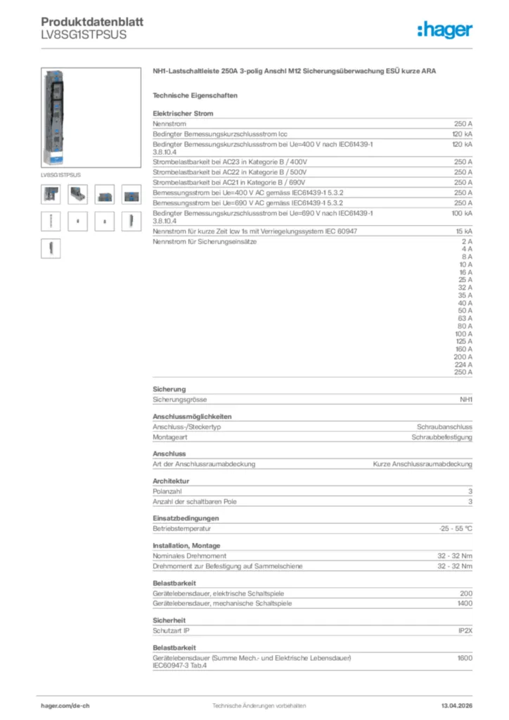 Bild Hager Produktdatenblatt LV8SG1STPSUS | Hager Schweiz