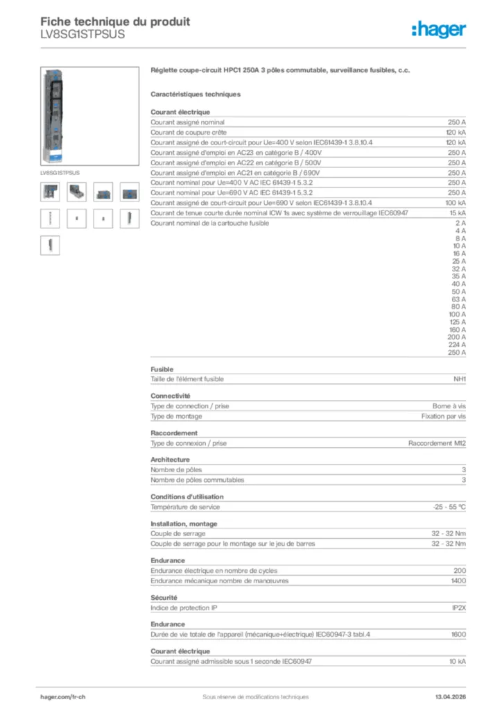 Image Hager Fiche technique du produit LV8SG1STPSUS | Hager Suisse