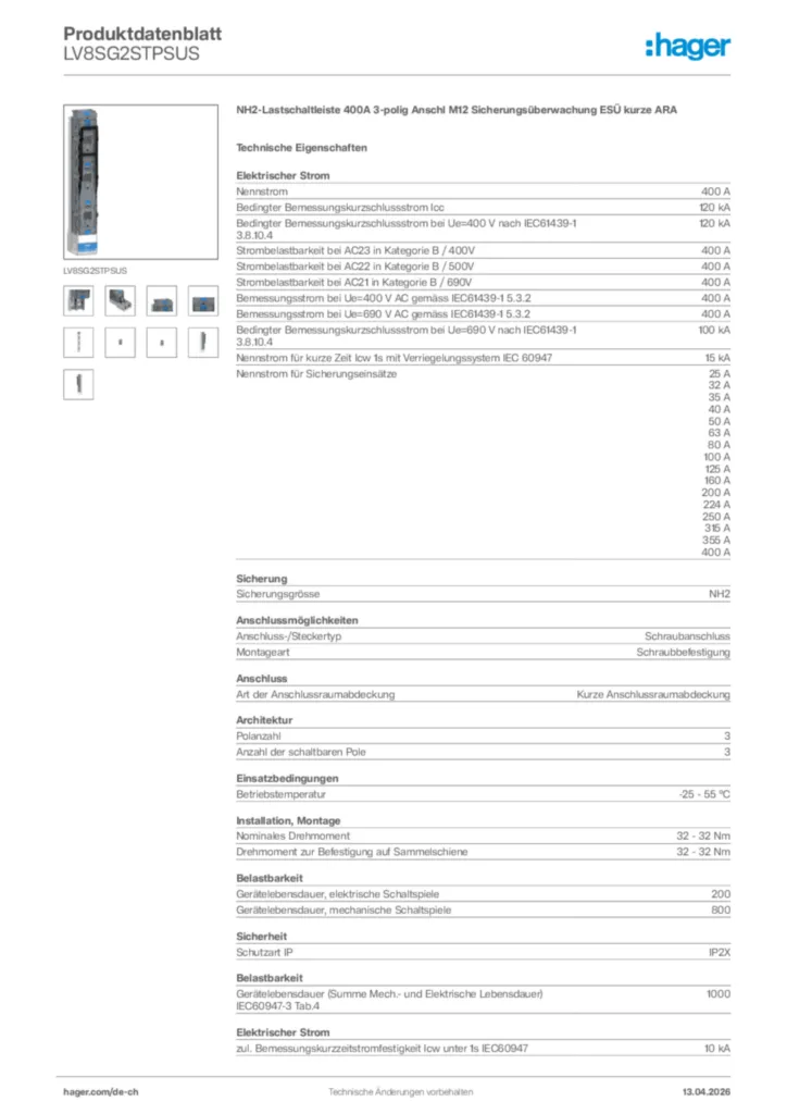 Bild Hager Produktdatenblatt LV8SG2STPSUS | Hager Schweiz